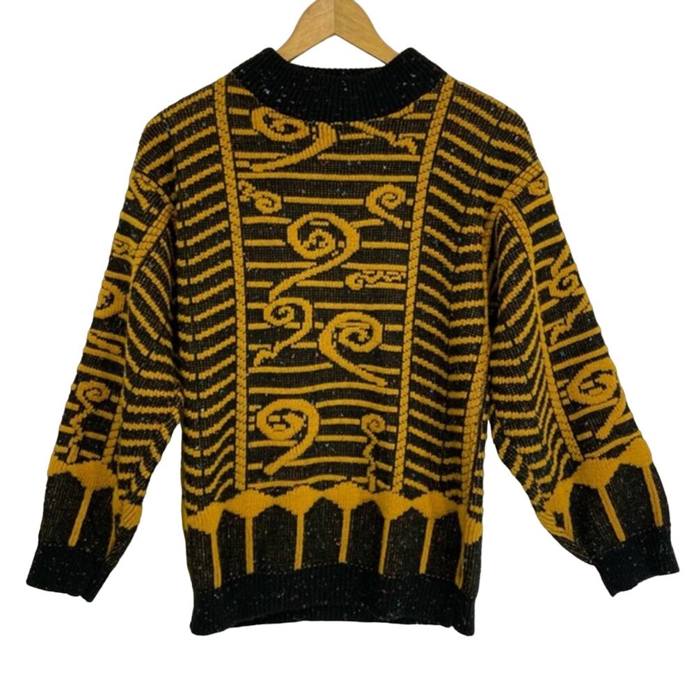 Vintage Black Gold Sweater 1989 Great American Sweater Co Wild Design NYE Small